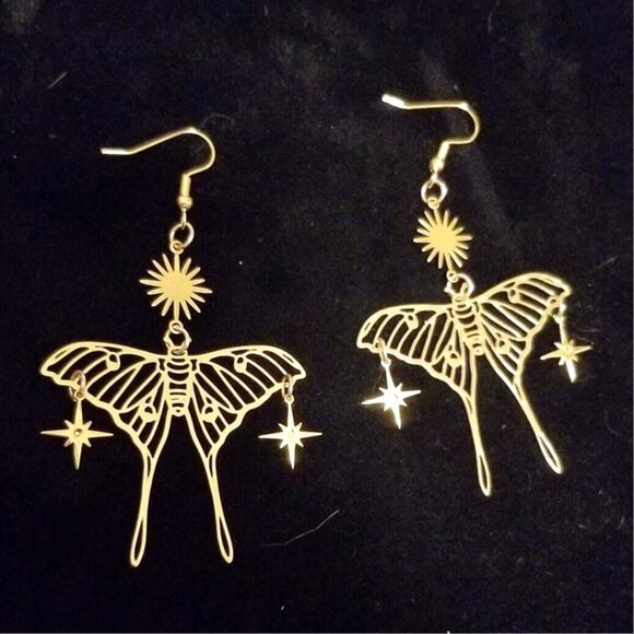 Free People Jewelry - New Gold Metallic Butterfly Dangle Earrings‎ Boho Rave Festival Faerie Grunge